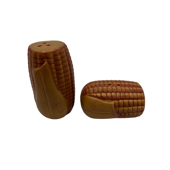 Salt & Pepper Shakers Corn on the Cob Brown 1 Upright 1 on Side - New In Box - Picture 2 of 3